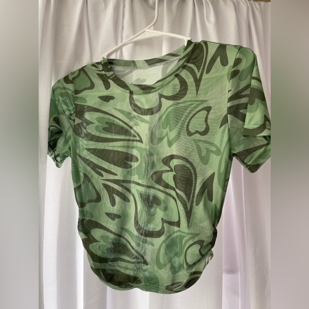 Green Mesh Heart Crop Top